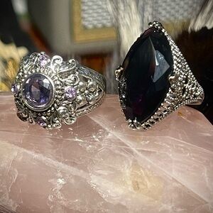 Elegant Silver and Purple Gemstone costume jewelry Ring Set